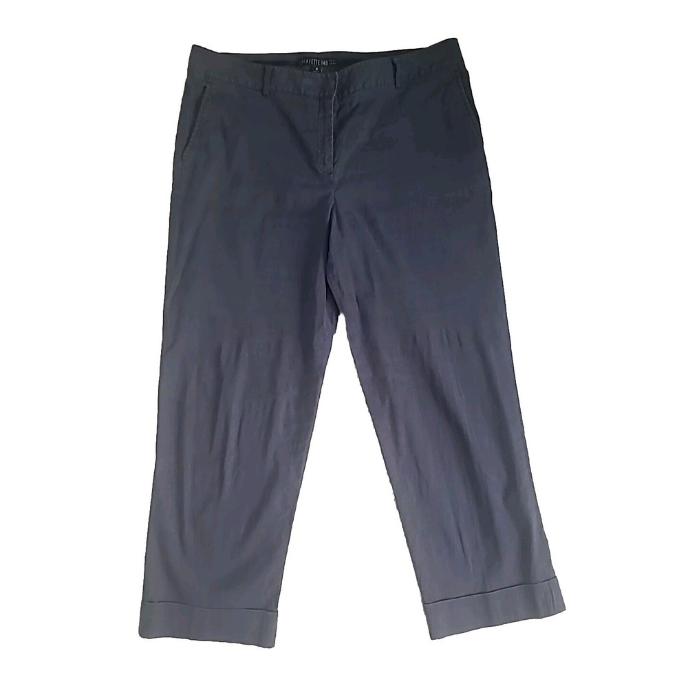 LAFAYETTE 148 Stretch Linen Cotton Zip-Fly Cuffed-Hem Cropped Pants Blue Size 10
